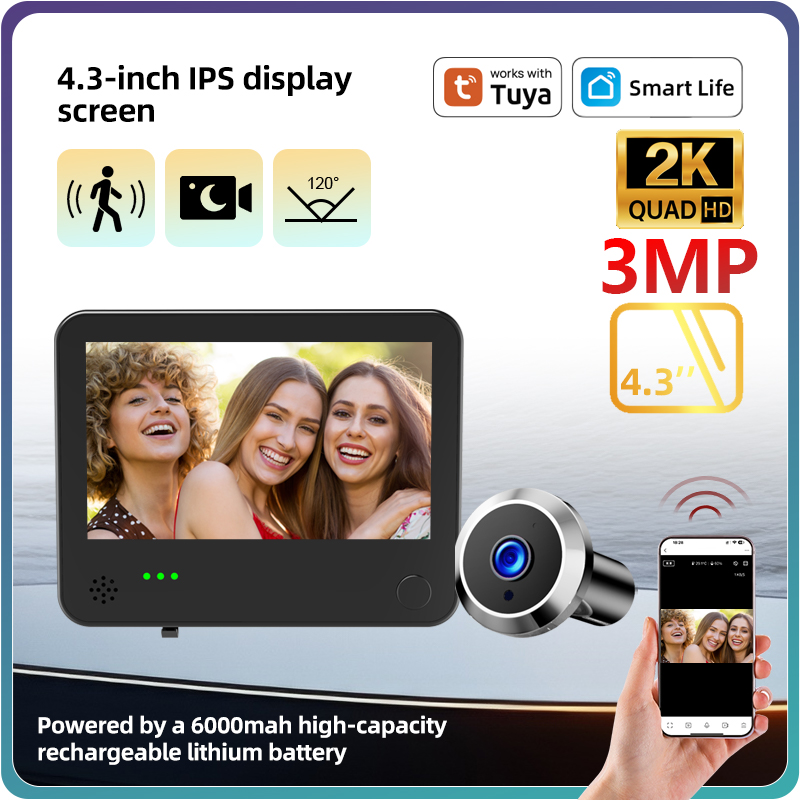 Smart Home Battery Camera - Danmini 4.3inch 2K Smart Life WiFi