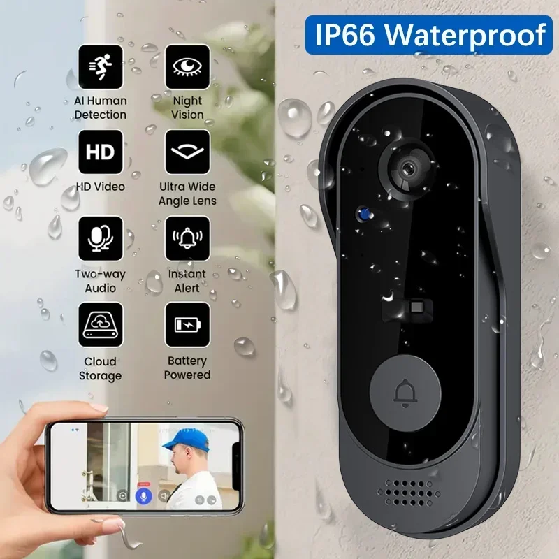 Smart Home Battery Camera - Video HD Wireless Waterproof Doorbell Camera,